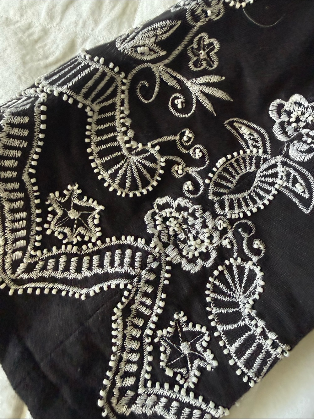 Black Embroidered jacket with White Floral Trim - Picture 5 of 7